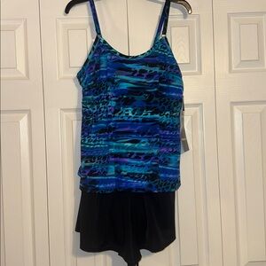 Trimshaper Blue and Black Women's Swim One Piece